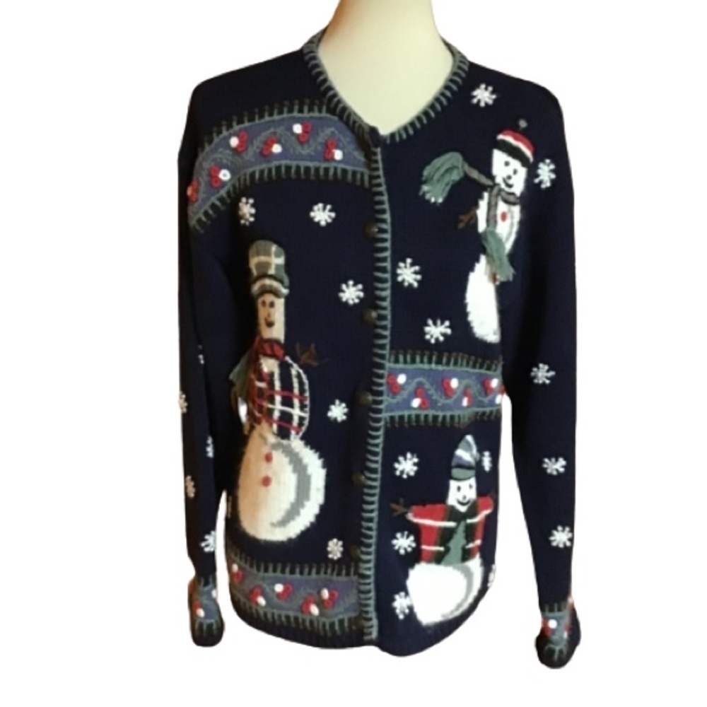 Retro Y2K snowman holiday cardigan sweater